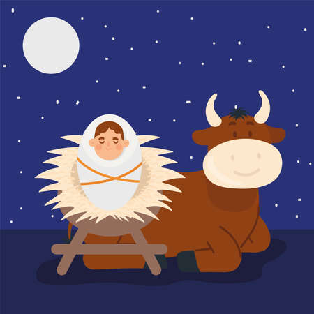 baby jesus and cowのイラスト素材
