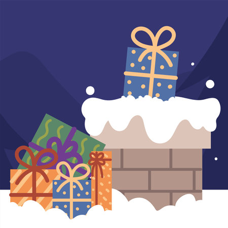 chimney with christmas giftsのイラスト素材