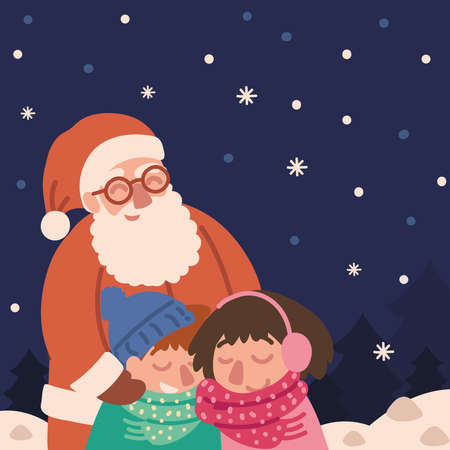 christmas santa and kidsのイラスト素材