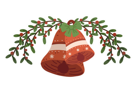 christmas bells and mistletoeのイラスト素材