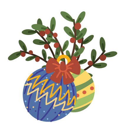 christmas balls and mistletoeのイラスト素材