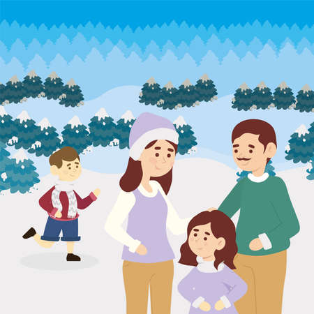 winter season and familyのイラスト素材