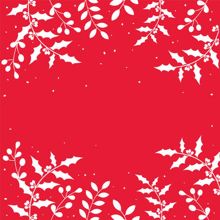 mistletoe branches red backgroundのイラスト素材