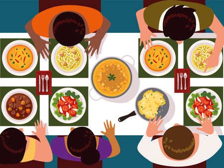 communal table and peopleのイラスト素材