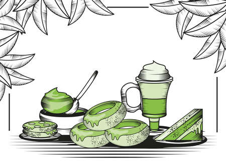 food dessert matcha teaのイラスト素材
