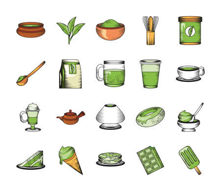 set of matcha powderのイラスト素材