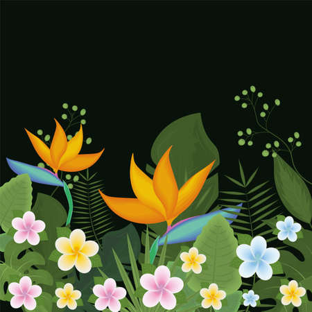 exotic flowers and leavesのイラスト素材
