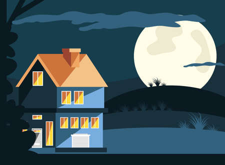 house in night panoramicのイラスト素材