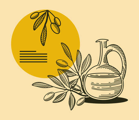 olive oil and branchesのイラスト素材