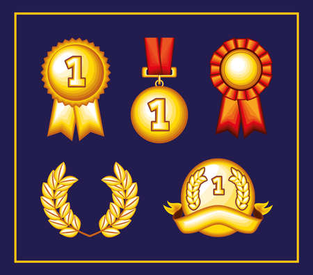set gold medals awardのイラスト素材