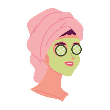woman with cucumber maskのイラスト素材