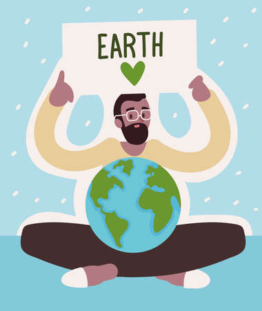 man and love earth placardのイラスト素材