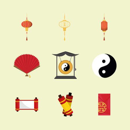 chinese icons setのイラスト素材