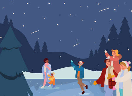 family playing in snowのイラスト素材