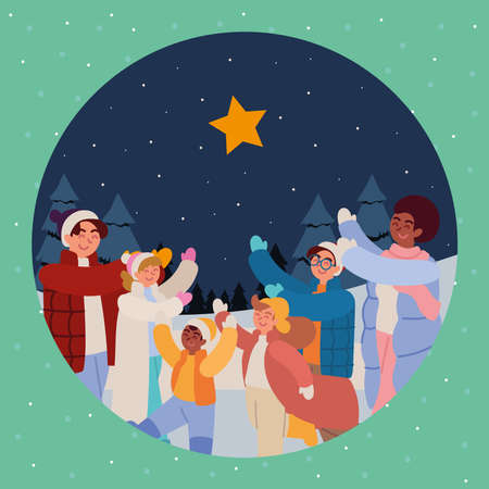 families and christmas starのイラスト素材