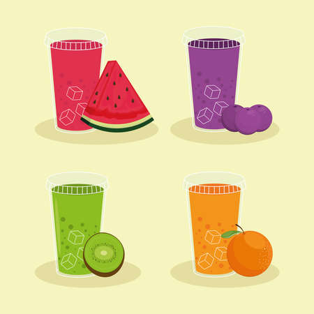 smoothie assorted and fruitsのイラスト素材