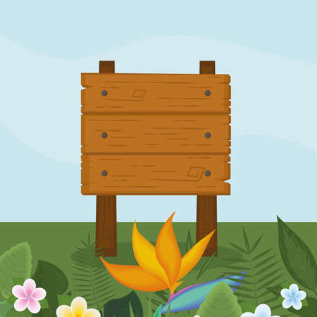 wooden sign on the grassのイラスト素材