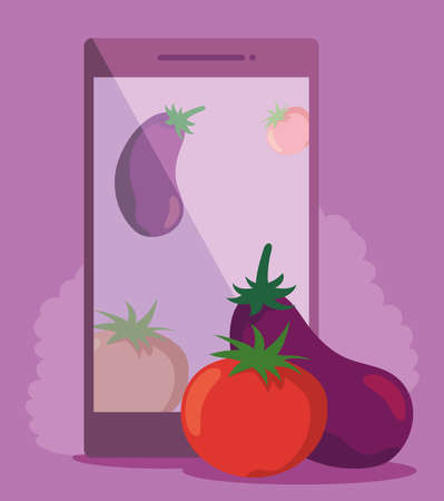 phone and healthy foodのイラスト素材