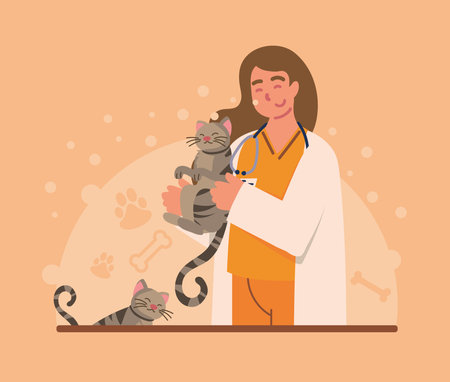 veterinarian woman with cat designのイラスト素材