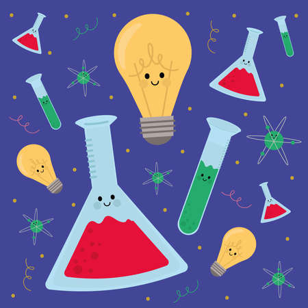 school science kawaii cartoon designのイラスト素材