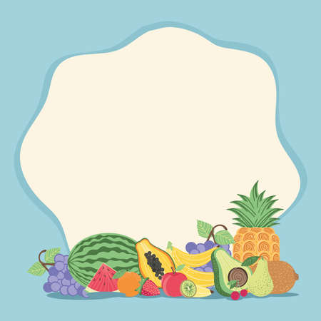 mixed fruits badgeのイラスト素材