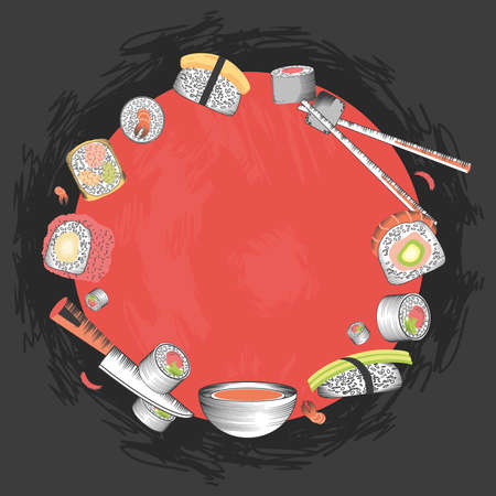 japanese traditional food sushi designのイラスト素材