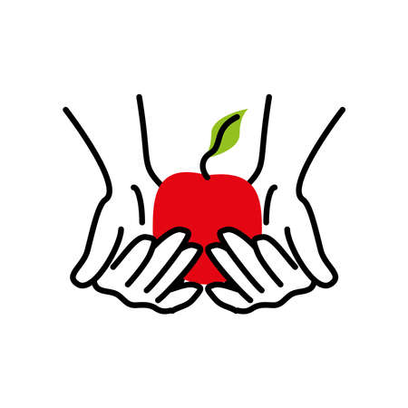 hands with an appleのイラスト素材