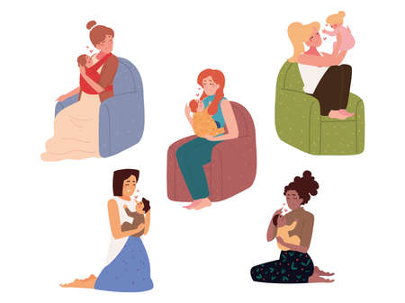 various mothers and babiesのイラスト素材