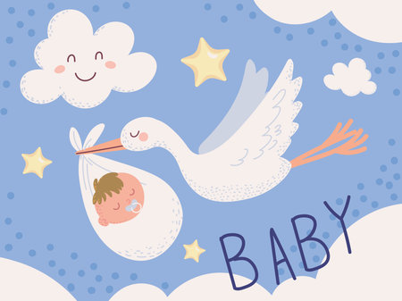 stork carrying a babyのイラスト素材