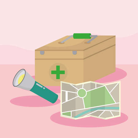 disaster kit with mapのイラスト素材