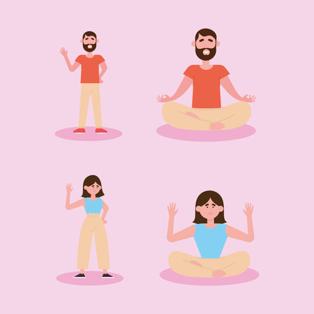 set people practicing yogaのイラスト素材