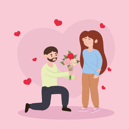 man gives a flowers to his womanのイラスト素材