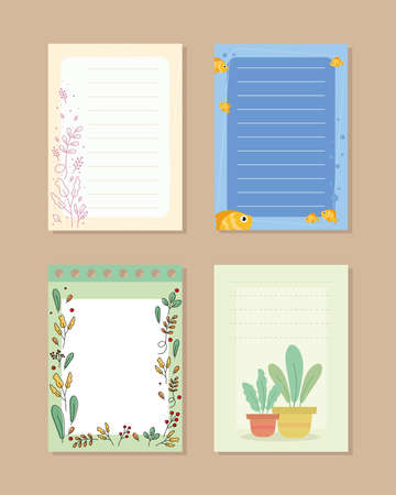 collection note papers with nature decorationのイラスト素材