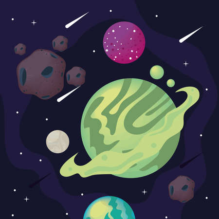 planets and meteor space galaxyのイラスト素材