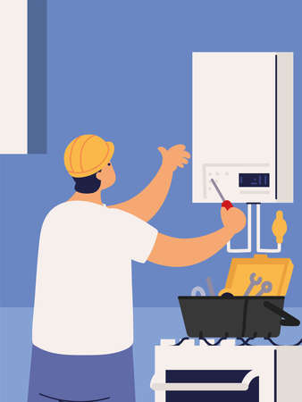 handyman repair a water heaterのイラスト素材