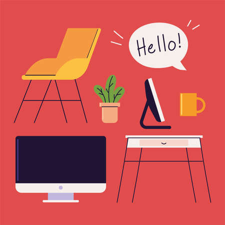 set video call computer and chairのイラスト素材