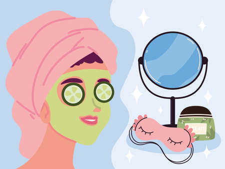 woman skin care routineのイラスト素材