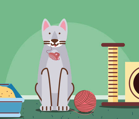 pet cat with toysのイラスト素材