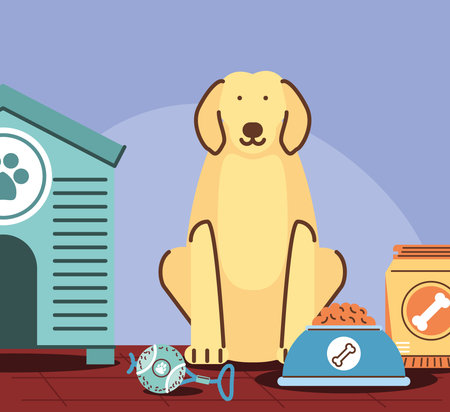 pet dog with toysのイラスト素材