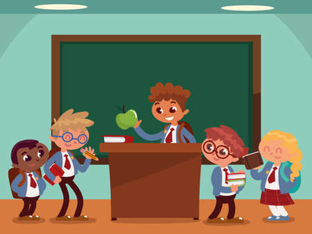 group students in classroomのイラスト素材