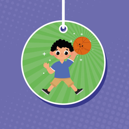 cute boy with ball in tagのイラスト素材