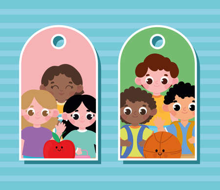 students in labelsのイラスト素材