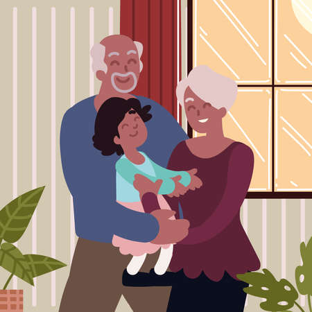 grandparents carrying a granddaughterのイラスト素材