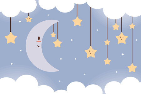 baby moon and starsのイラスト素材
