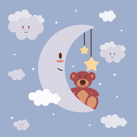 baby bear and moonのイラスト素材