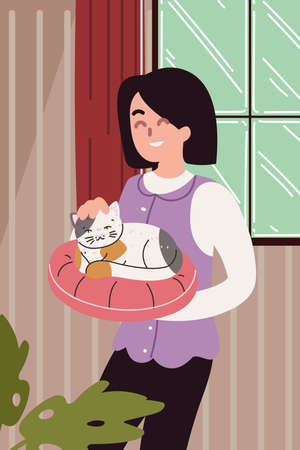 woman with her catのイラスト素材