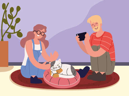 couple taking photo petのイラスト素材