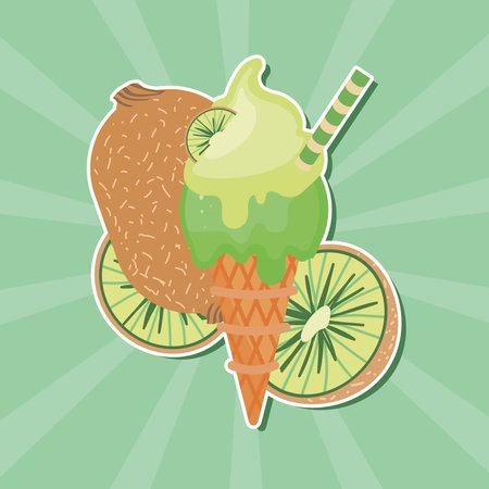 kiwi fruit ice creamのイラスト素材