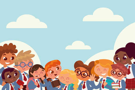 happy students in school uniformのイラスト素材
