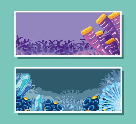 underwater corals bannersのイラスト素材